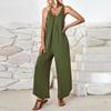 Женские комбинезоны, летние комбинезоны без рукавов с рюшами и V-образным вырезом, расклешенные широкие брюки, комбинезоны с карманами
