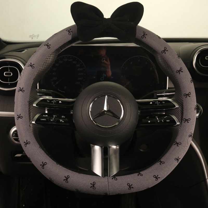 Car Steering Wheel Cover, Universal for All Seasons, Sweat-Absorbent, Summer Cute Cartoon Round Wear-Resistant Bow-Knot Handle Cover for Women