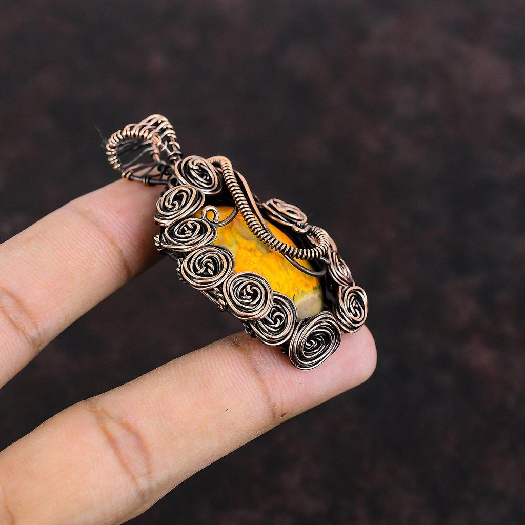 Bumble Bee Jasper Pendant Copper Wire Wrapped Jewelry Handmade Gemstone Pendant Antique Copper Pendant Dainty Wire Wrap Pendant Gift For Mom