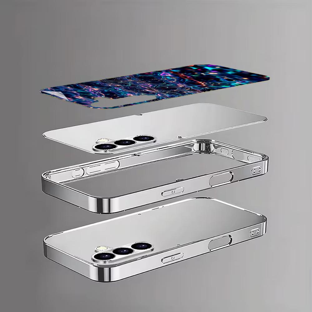 New Electroplated Silver Shockproof Phone Case For Samsung Galaxy S26 S25 S24 S23 Ultra Featuring Shimmering Blue Wave Pattern