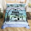 Happy Camping Duvet Cover Queen Cartoon Caravan Camping Bedding Set Farmhouse Style 3D Camper Comforter Cover With Pillowcases