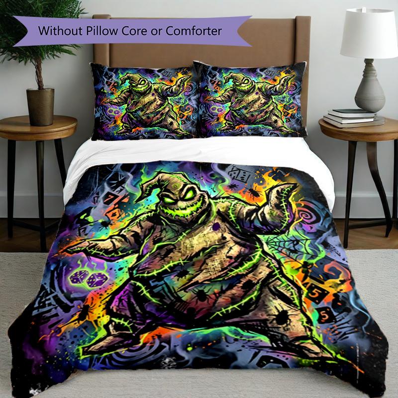 3pcs Duvet Cover Set (1*Duvet Cover + 2*Pillowcase, Without Core), The Nightmare Before Christmas Print Bedding Set, Bedroom Decor, All‑Season, Birthd