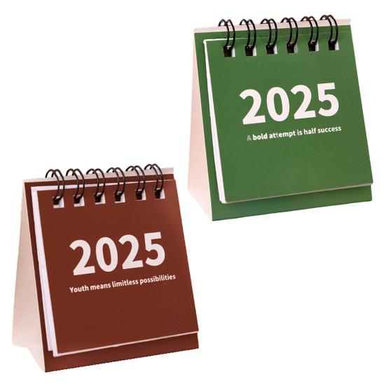 2Pcs 2025 Desk Calendar Mini Desktop Standing Flip Calendar Portable School Stationery Learning Planner Pocket Calendar