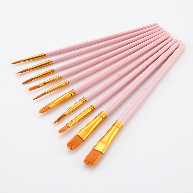 10 наборов нейлоновых кистей, деревянные стержни, акварельные краски, кисти для масляной живописи, кисти для студенческой художественной живописи