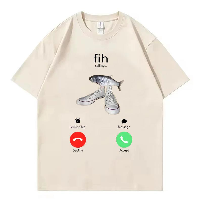 Fih Meme Fish Calling Shirt Misspelled Fih Is Calling Crew Neck Unisex Tee Breathable Harajuku Short Sleeve Casual Aesthetic Tee