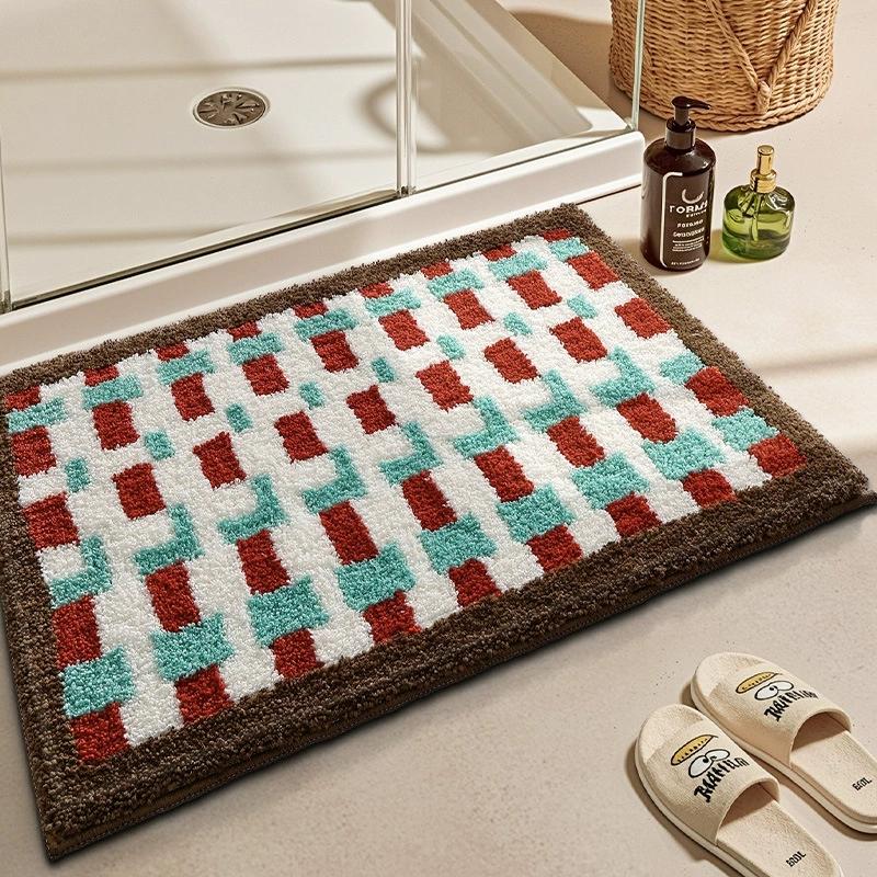 Geometric Tufting Bathroom Mat Soft Tufted Bedroom Carpet Bedside Rug Floor Non Slip Tidy Pad Aesthetic Home Decor