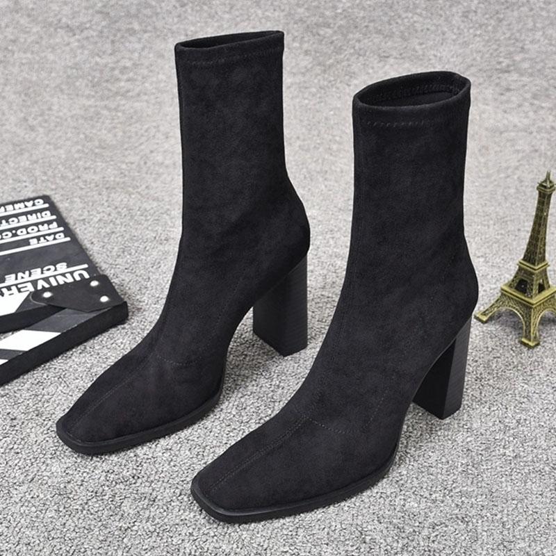 Женские ботильоны с квадратным носком, туфли на очень высоком каблуке, тренд 2025 года, дизайнерские кожаные зимние ботинки «Челси», новые зимние туфли-лодочки Mujer Botas