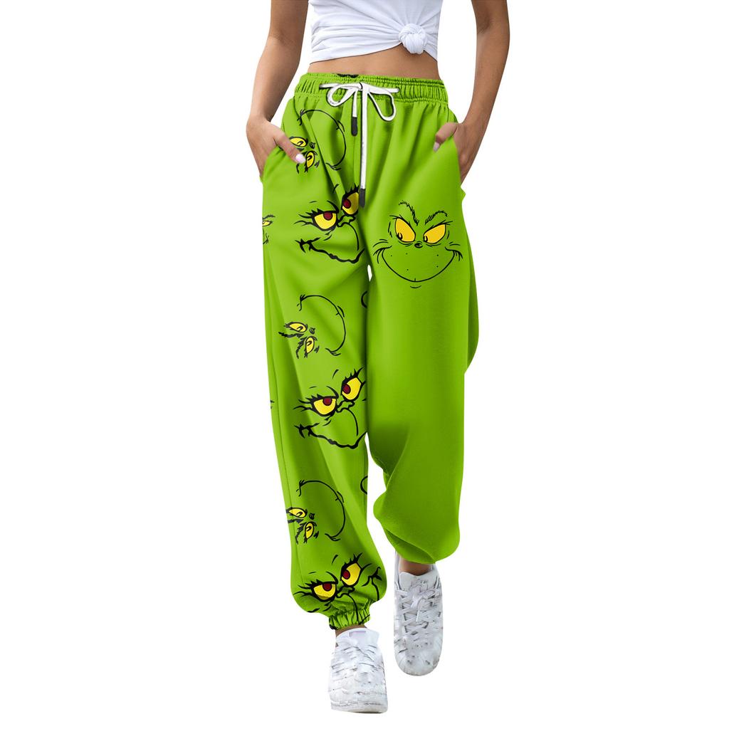 Женские модные рождественские свободные однотонные повседневные спортивные брюки с завязками на талии