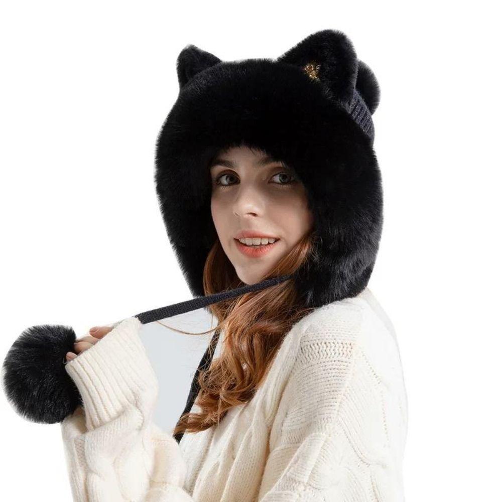 Cartoon Cat Ears Beanie Fluffy Ear Protection Hat Leisure Lei Feng Hat  Children