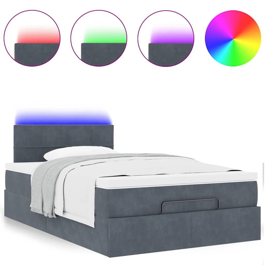 Ottoman Bed with Mattress & LEDs Dark Grey 120x190 cm Velvet