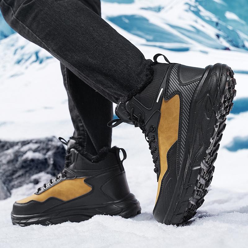 Большие размеры походные ботинки для мужчин и женщин, нескользящие, со шнуровкой, для скалолазания, зимние, черные, теплые, меховые, размер 48, походная обувь