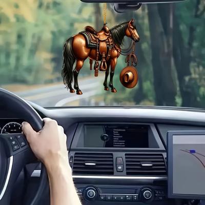 Реалистичный кулон для автомобиля в виде лошади, 2D акрил, западный ковбой, шарм для автомобиля с лошадью, брелок, украшение для зеркала заднего вида, подарок для любителей конного спорта