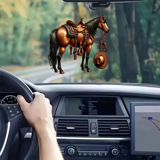 Реалистичный кулон для автомобиля в виде лошади, 2D акрил, западный ковбой, шарм для автомобиля с лошадью, брелок, украшение для зеркала заднего вида, подарок для любителей конного спорта