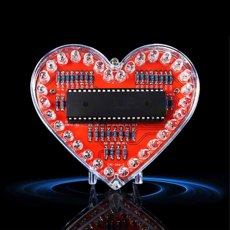 32 RGB светодиода DIY Набор для пайки в форме сердца Обучающий набор по электронике для студентов и любителей рукоделия Подарок