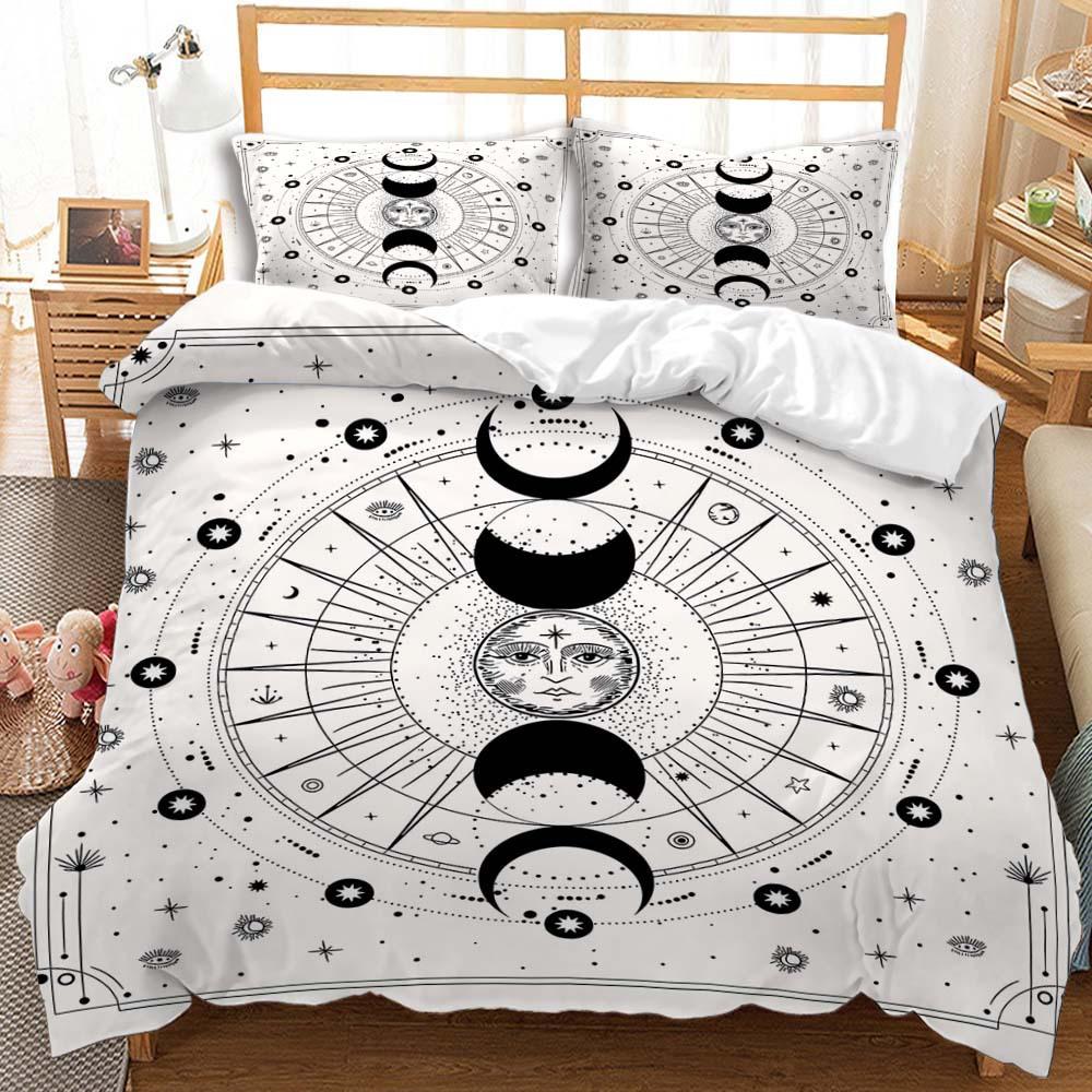 Quilt Cover Three-Piece Sun And Moon Simple Wind Bedding Digital Printing Kit