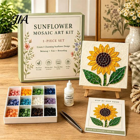 DIY Craft Projects for Adults Sea Glass Mosaic Art Kit, Flower Insect Nature Inspired Sets Kit with Colorful Pieces Beginners, Handmade Wall