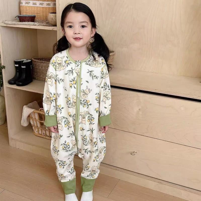 Cotton Baby Sleep Sack With Double Zipper Front Opening Sleeveless Legged Pajama Toddlers 1-5 Years Breathable Soft