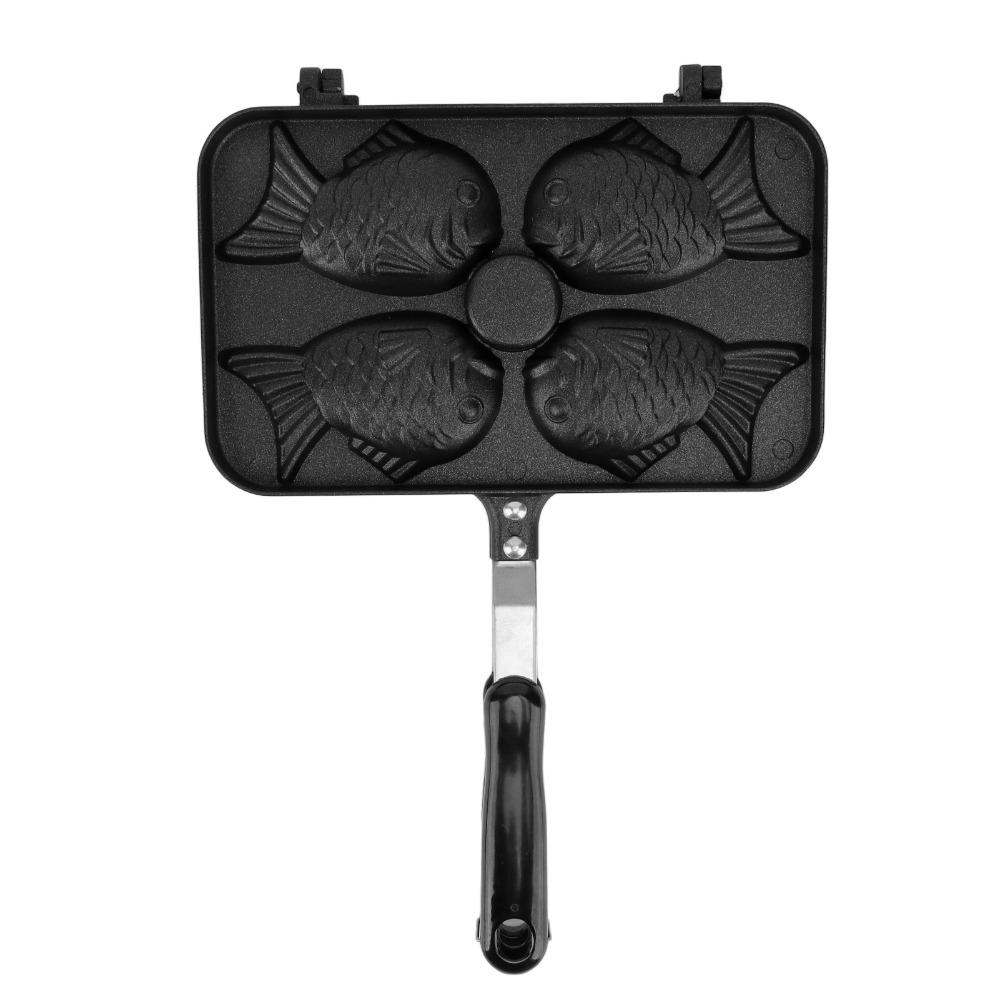4 Grids Fish Shape Taiyaki Frying Pan Double Sided Taiyaki Frypan Tourist Picnic
