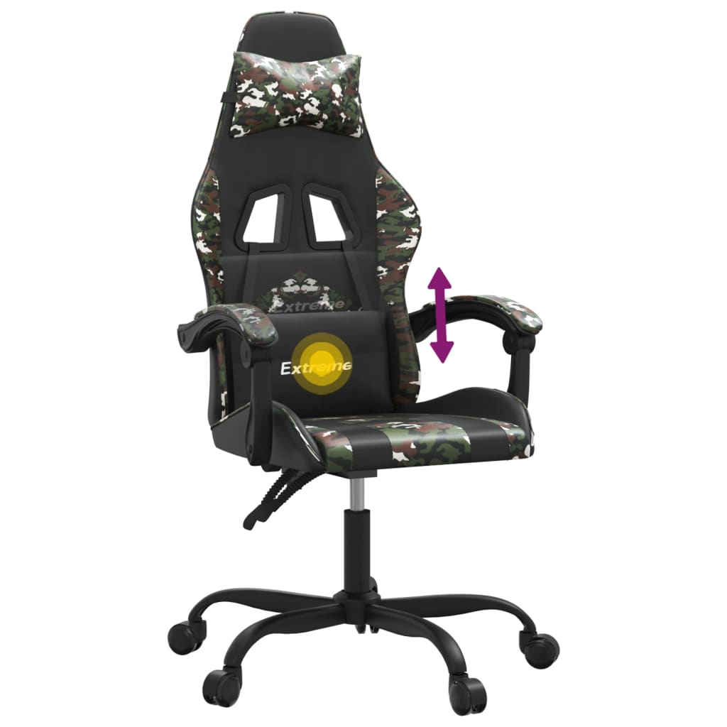 Gaming Chair Swivel Black and Camouflage PU Leather