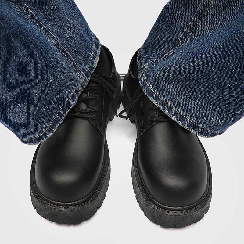 Мужская кожаная обувь большого размера Черная платформа На шнуровке Повседневная обувь для молодых мужчин Британский стиль Бизнес-социальная обувь