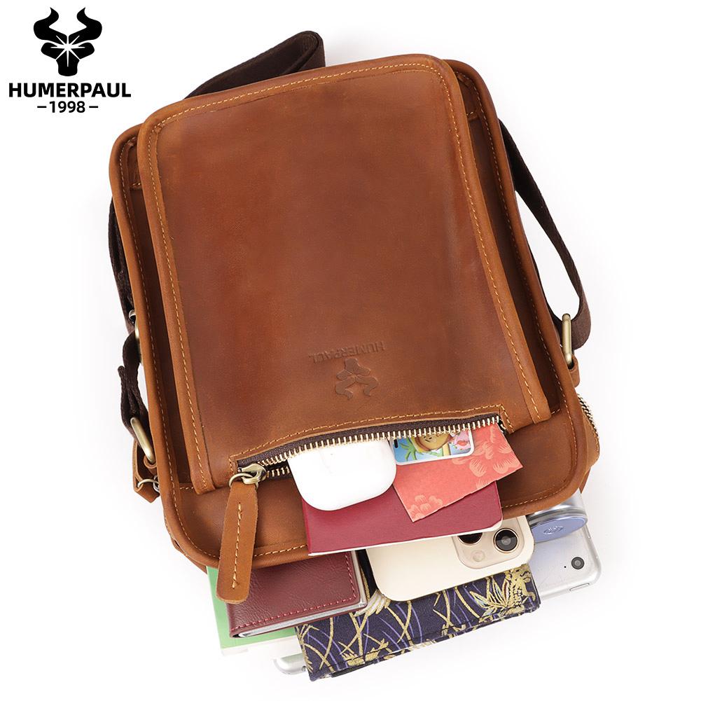 Humerpaul Кожаная сумка через плечо, вместительная многофункциональная дорожная сумка, спортивная сумка