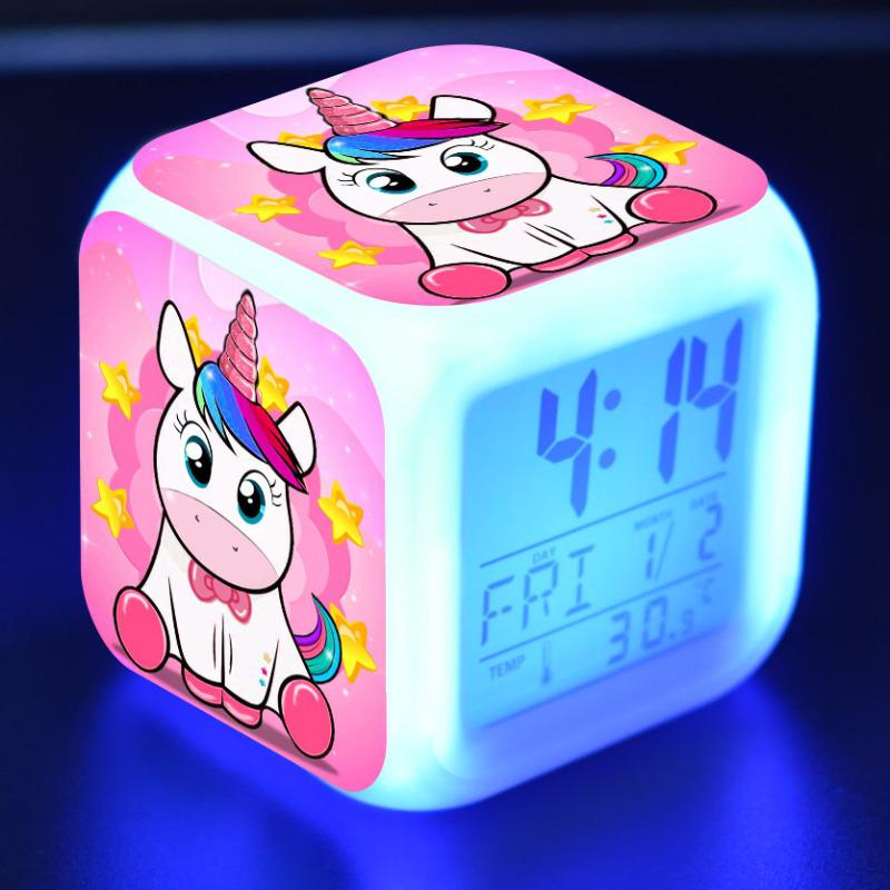 Обесцвечивание Единорог будильник креативный ночник светодиодные цифровые будильники студенческие настольные часы детские подарки