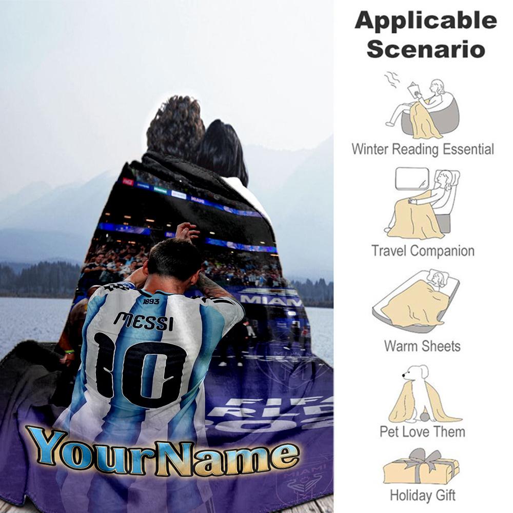 Messi 175 Customize Your Name Blanket Throw Personalized Blanket Warmthful Decor Suitable for Couch Nap Bed Sofa Four Seasons Universal