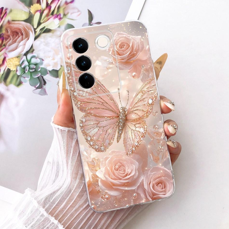 For Vivo V27 V27Pro Cute Flower Butterfly Cat Painted Case For Vivo V 27 V27 Pro V2230 V2231 Soft Silicone TPU Phone Cases