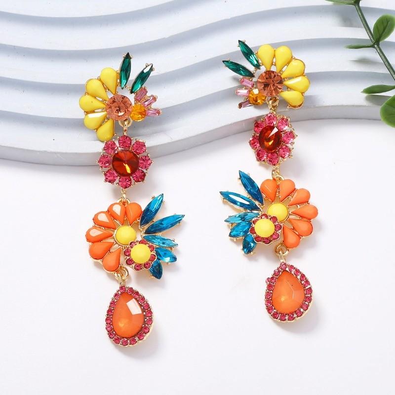 Pinkdudu Разноцветные Цветочные Длинные Серьги-Подвески из Сплава для Женщин Оранжевые Винтажные Элегантные Пляжные PD2746