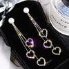 Heart Zircon Tassel Drop Earrings For Woman ADM
