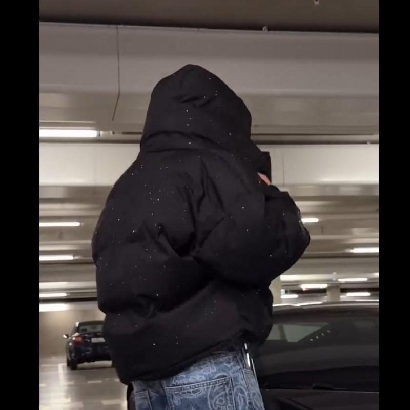 Унисекс хлопковая стеганая куртка с капюшоном и принтом в виде букв Hip Hop Streetwear Зимняя верхняя одежда