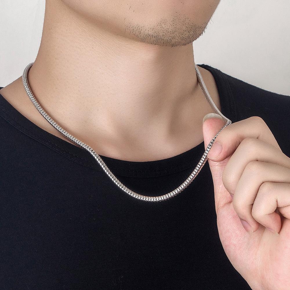 Punk Hip-hop 925 Sterling Silver Necklace Snake Link Chain Necklace for Men Women Silver Gold Color Chain Male Jewelry Gifts