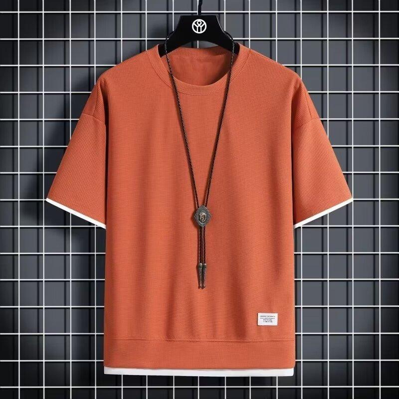 Men's Summer Casual Two-Piece-Look T-Shirt, High-End Large-Size Sports Short-Sleeve Five-Point Sleeve Top