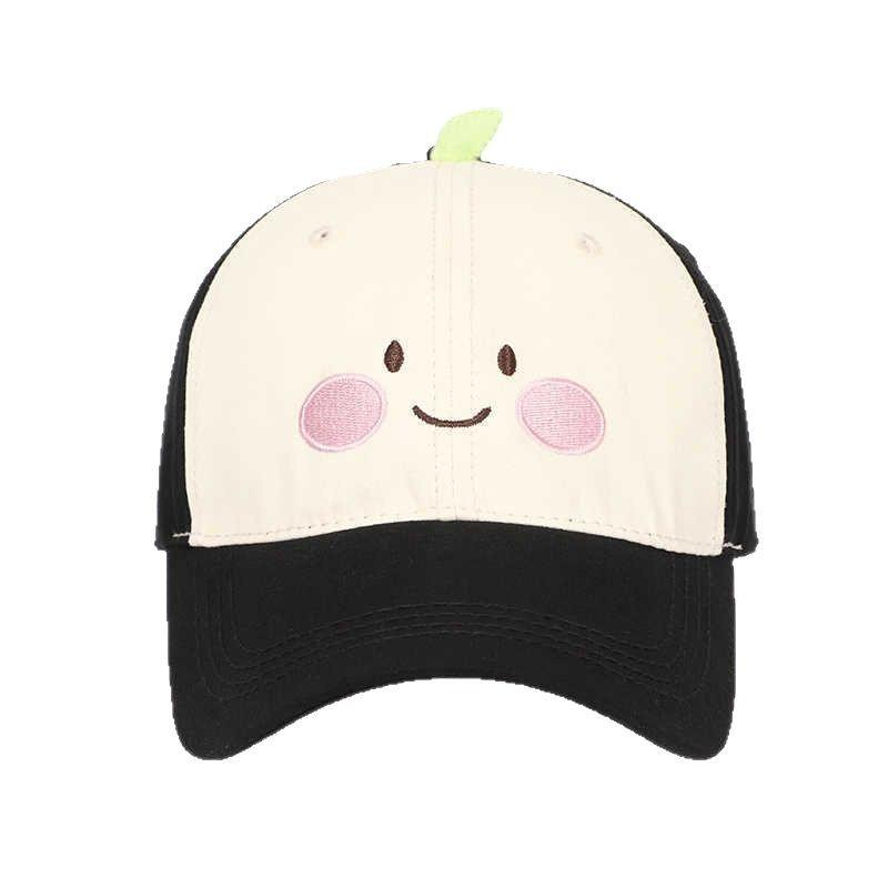 Fashion Hat sweet and cute cartoon embroidered dopamine baseball cap, wide-brim deep top large head cover, sun-protective baseball cap