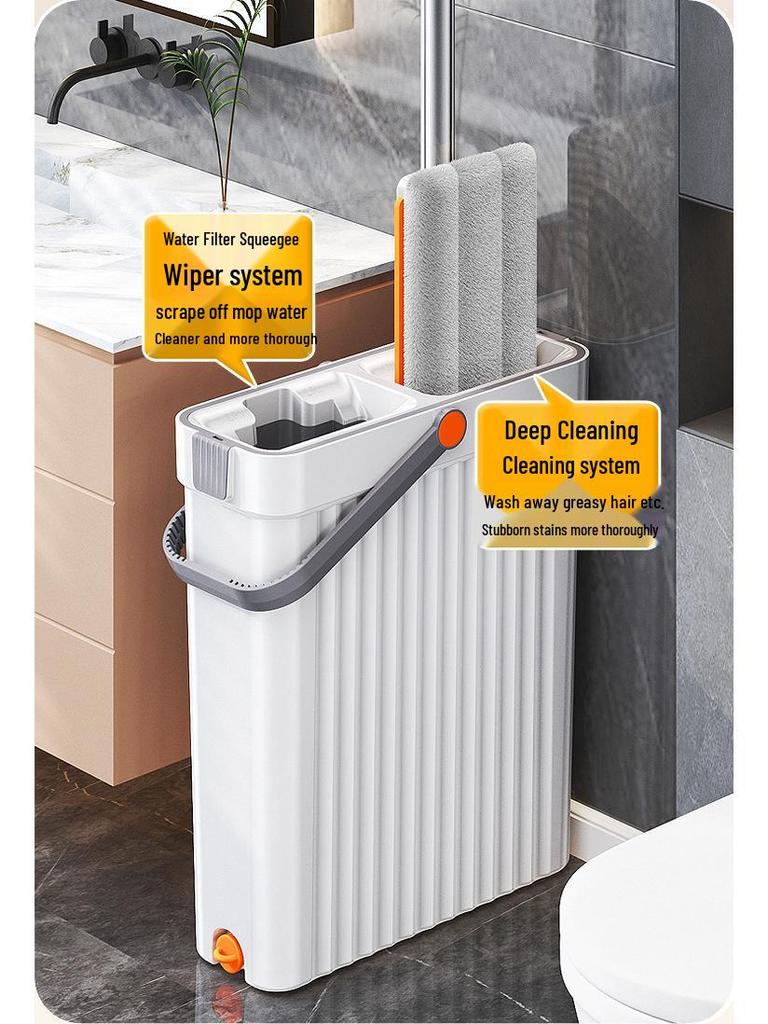 Компактный набор швабры и ведра: Швабра с плоской насадкой для мытья и сушки без рук со скребком для узких щелей