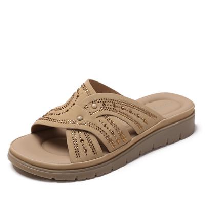 Женские тапочки со стразами и плоским каблуком, ажурные шлепанцы, нескользящая дорожная пляжная обувь