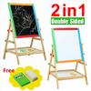 Детский мольберт деревянный двухсторонний с магнитной поверхностью и доской для рисования мелом функциональный мульти
