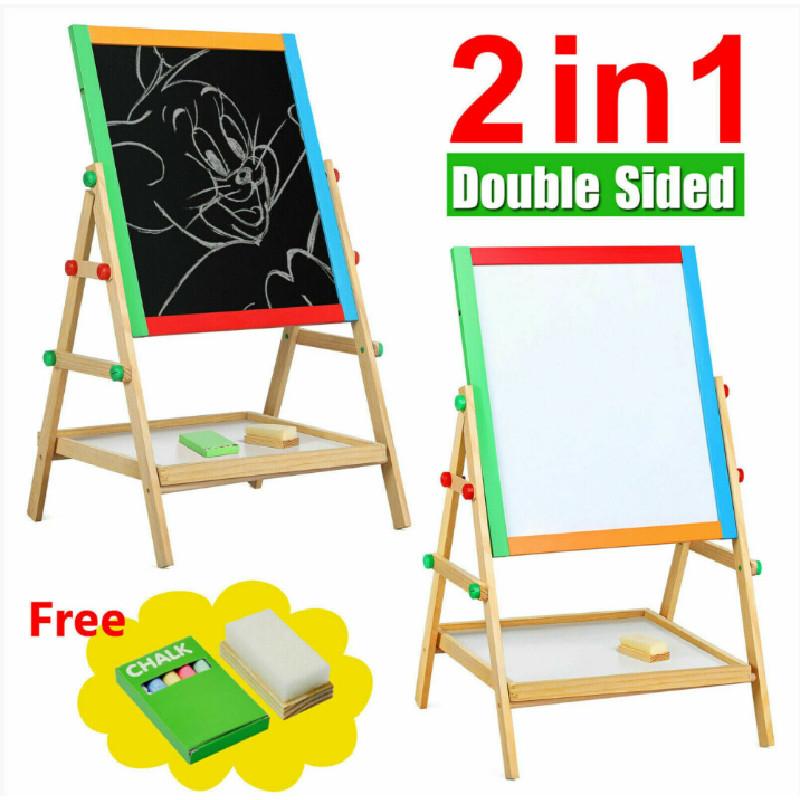Детский мольберт деревянный двухсторонний с магнитной поверхностью и доской для рисования мелом функциональный мульти