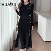 Women's Autumn O-Neck Little Black Dress Waist Slim Temperament Fishtail Knit Dresses