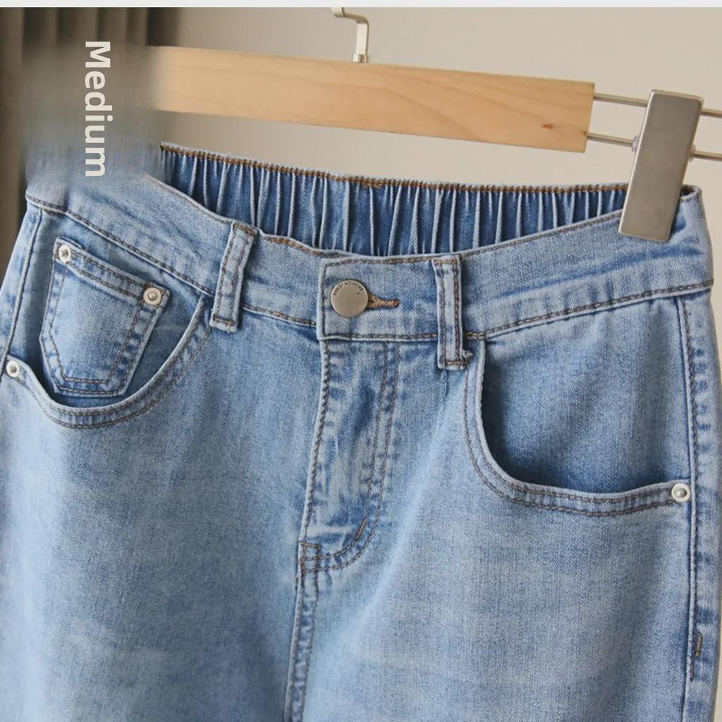 Женские эластичные джинсы с высокой талией и свободным кроем - новый стиль 2025 года, длина Nine-Point, большой размер, шаровары