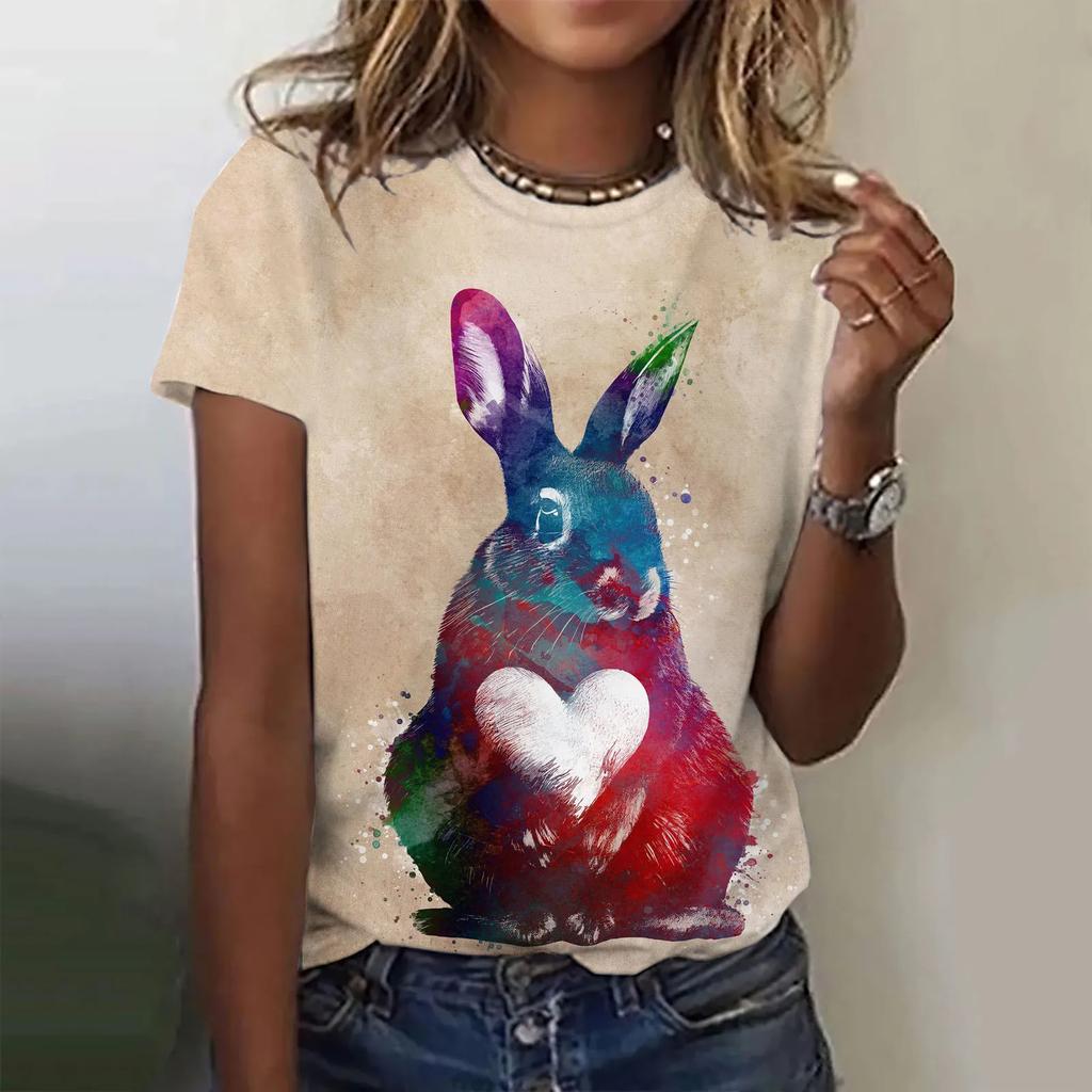 Rabbit 3D Print Women T-shirts Streetwear Casual Fashion Y2k Short Sleeve T Shirt O-neck Tops Tees Clothing