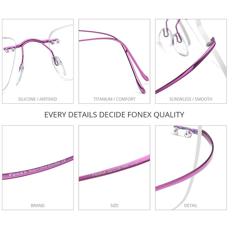 FONEX B Titanium Glasses Frame Men New Brand Design Rimless Square Eyeglasses Frameless Women Ultralight Japanese Eyewear 85634