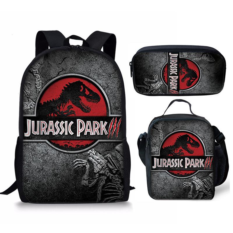 Jurassic World Dinosaur Backpack Set 3-Piece Student School Bag Lunch Bag Pencil Case