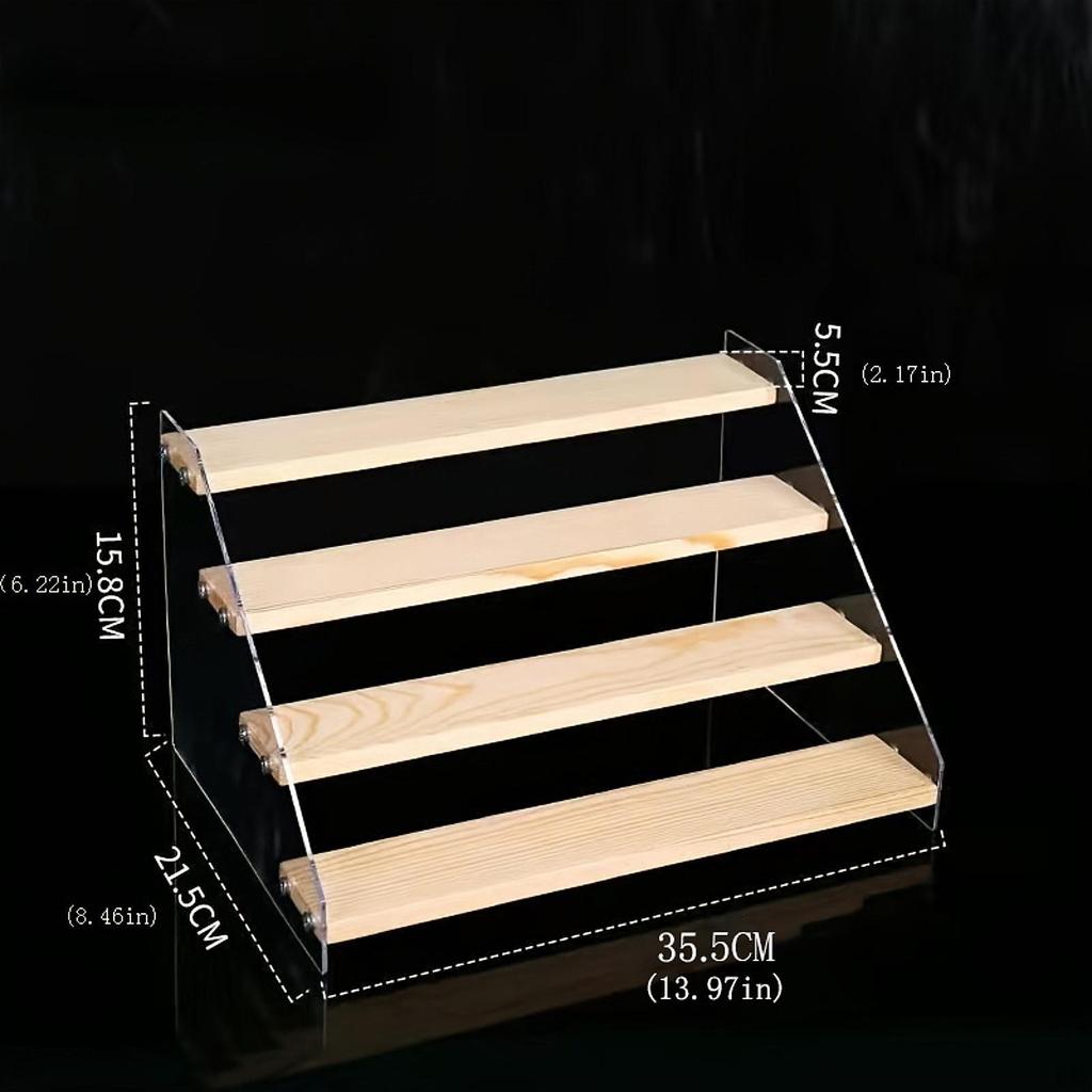 Acrylic Display Shelf Riser Wood Stand Perfume Rack Step Ladder