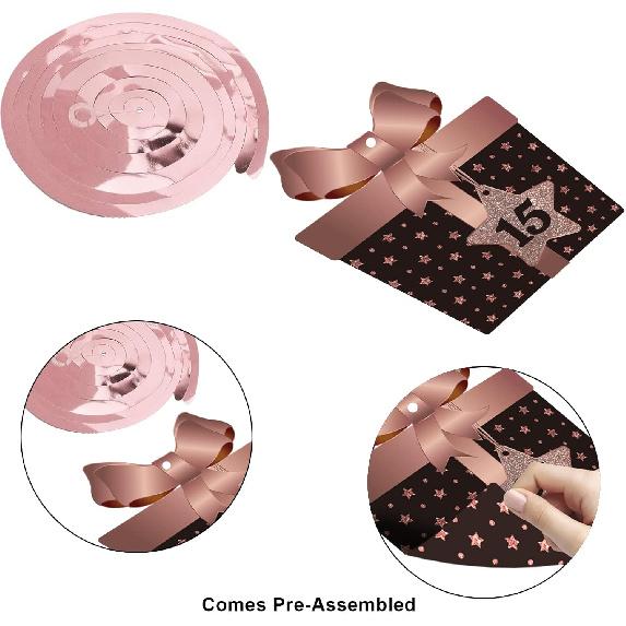 Happy 15th Birthday Hanging Swirls Streams Ceiling Decorations, Celebration 15 Foil Hanging Swirls with Cutouts for 15 Years Old Rose Gold Birthday