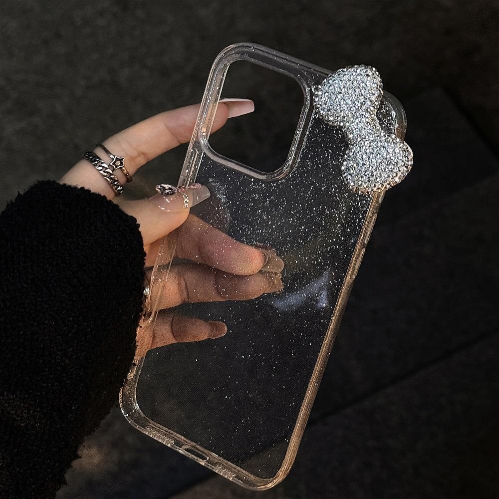 Роскошный 3D чехол со стразами и бантом, блестящий, для iPhone 17 16 15 14 13 12 11 Pro Max X XR Plus, милый бантик, ударопрочный, мягкий
