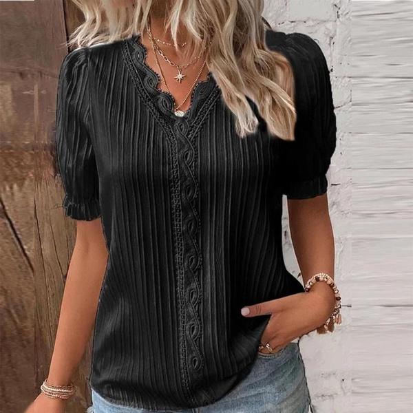 Women's V-neck Short Sleeve T-shirt Summer Fashion Casual Hollow Out T-shirt Slim Fit T-shirts