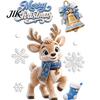 Double Sided Window Decorations 4Pcs Christmas Static Clings, Blue Santa Snowman Reindeer Penguin Gold Decor Stickers, Reusable Xmas Holiday
