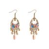 TopHanqi Womens Bohemia Ethnic Bronze Water Drop Earring Multicolor Stone Metal Leaf Pendant Long Tassel Earrings Indian Zircon