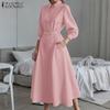 Women Casual Turn Down Collar Loose Long Sleeve Dress